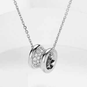 925 Sterling Silver Eternal Rolling Barrel Spool Diamond Zircon Pendant Necklace